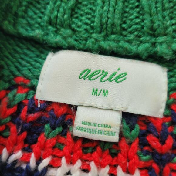 Aerie Size M Fair Isle Sweater Chunky Knit Multi Color Cozy Holiday Winter - Picture 7 of 10